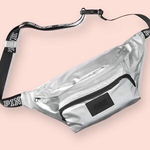 Victoria's Secret PINK Oversized Fanny Pack Belt Bag Sport Metallic Silver